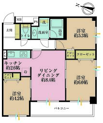 パルミナード森ヶ崎公園 2SLDKの間取図画像