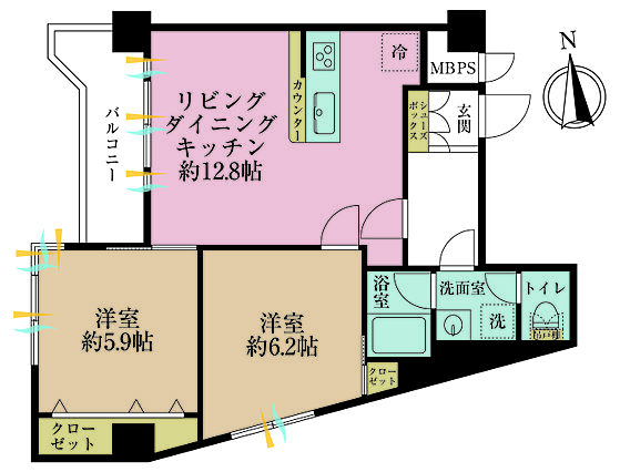 2LDK、専有...