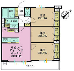 レーベンシティオ上野入谷タワーフォルム 3LDKの間取図画像