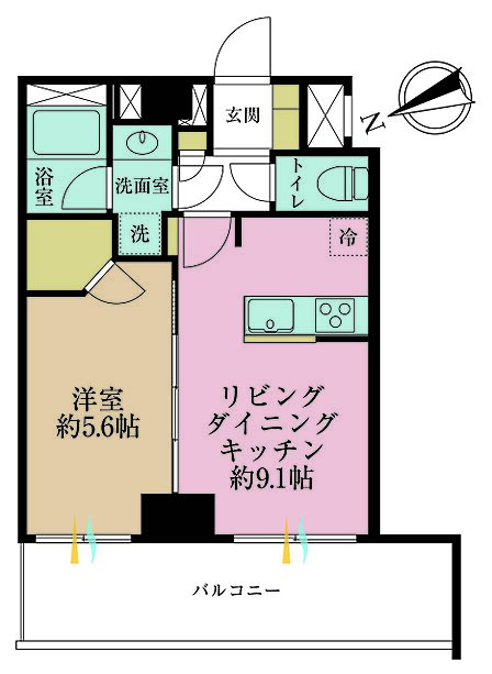 1LDK、専有面積36.38m2、バルコニー面積10.4m2