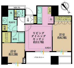 パークタワー池袋イーストプレイス 2LDKの間取図画像