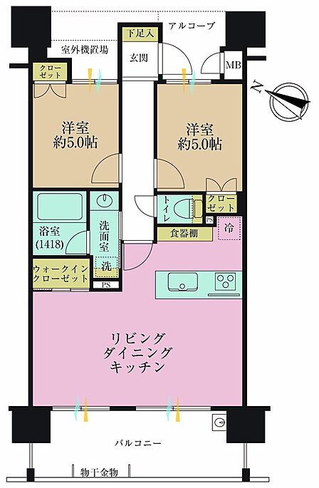 2LDK、専有面積60.04?、バルコニー面積12.2?