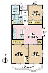 サンハイツ川崎 3LDKの間取図画像