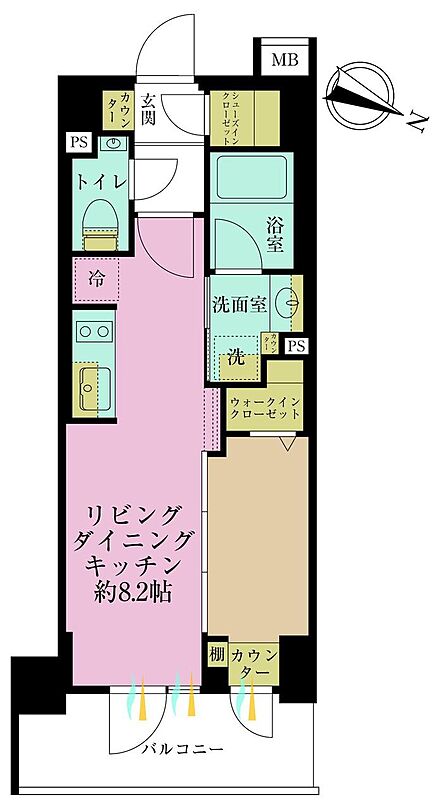 1LDK、専有面積30.53?、バルコニー面積4.65?