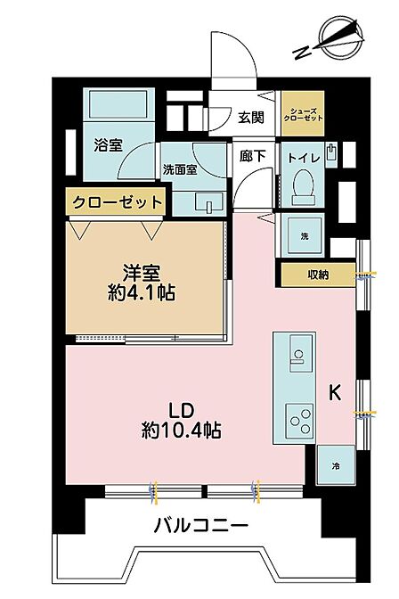 1LDK、専有面積38.88?、バルコニー面積7.05?