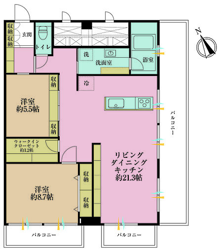 2LDK、専有面積81.75?、バルコニー面積23?