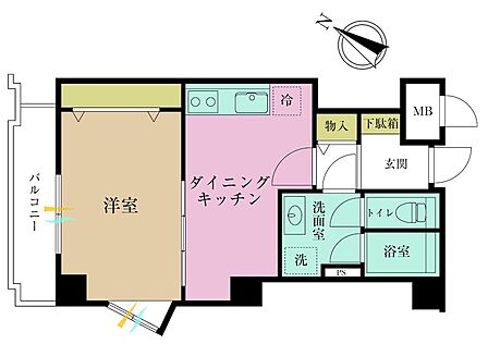 1DK、専有面積30.69?、バルコニー面積4.06?