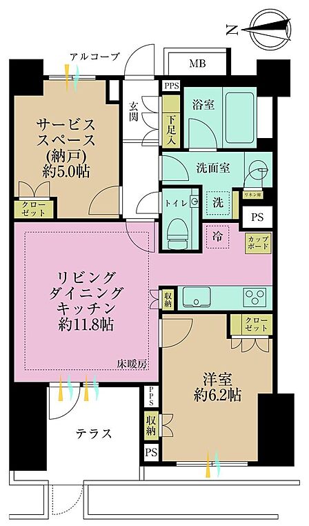 1LDK+S、専有面積53.64?