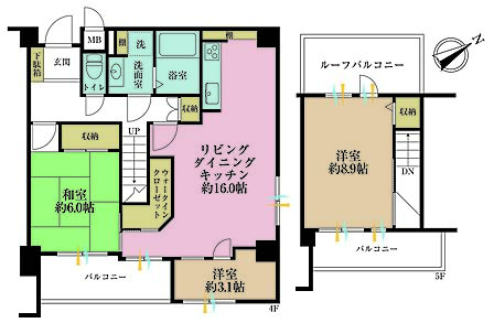 3LDK、専有面積89.76?、バルコニー面積12.6?