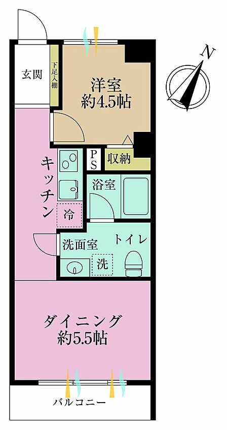 1DK、専有面積32.4?、バルコニー面積3.2?