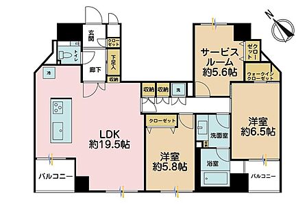 2LDK+S、専有面積90?、バルコニー面積6.8?