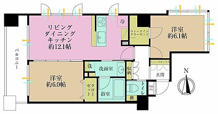 2LDK、専有面積55.91?、バルコニー面積7.98?
