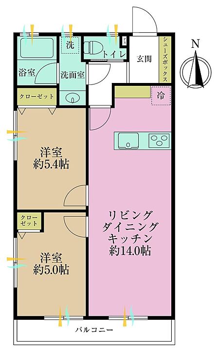 2LDK、専有面積47.92?、バルコニー面積5.14?