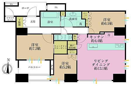 3LDK、専有面積84.17?、バルコニー面積5.7?