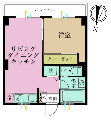 1LDK、専有面積34.19?