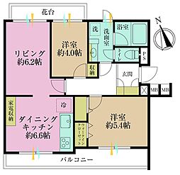 豪徳寺パーク・ホームズ 2LDKの間取図画像