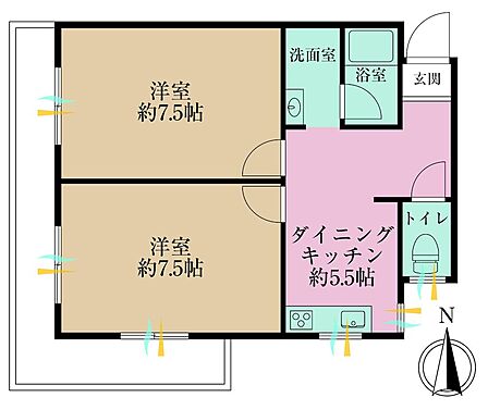 2DK、専有面積44.19?