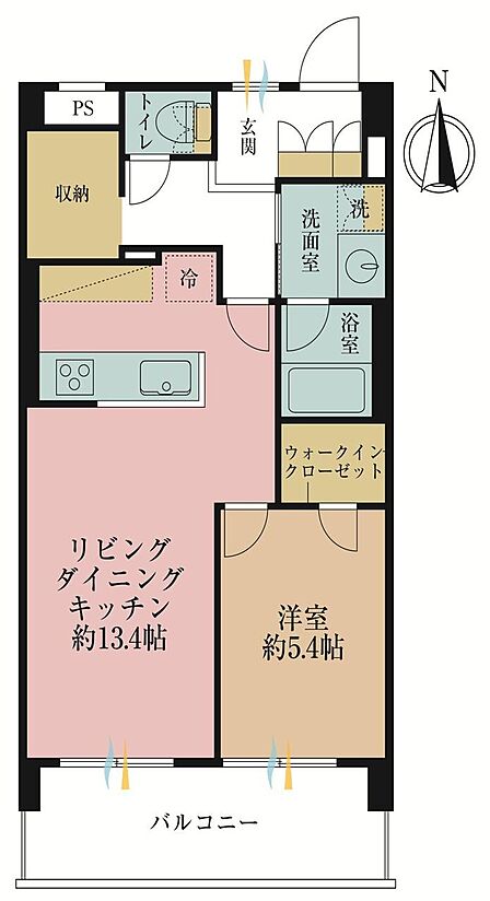 1LDK、専有面積49.4?、バルコニー面積9.36?