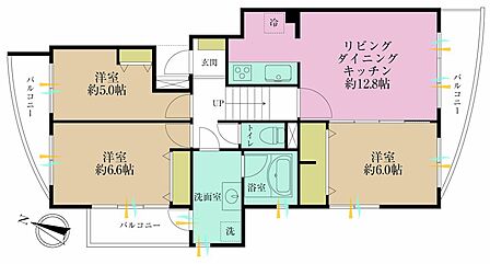 3LDK、専有面積71.73?、バルコニー面積14.57?