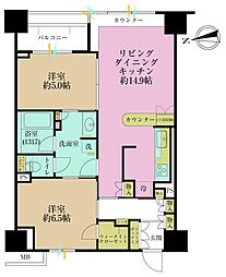 東新宿レジデンシャルタワー 2LDKの間取図画像