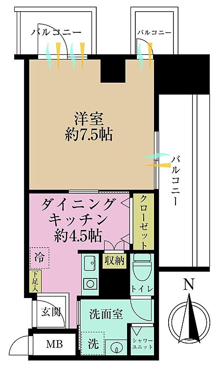 1DK、専有面積29.93?