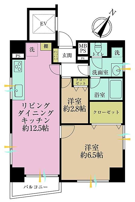 1LDK+S、専有面積48.19?、バルコニー面積2.83?