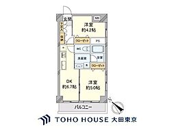 新大橋永谷マンション 2DKの間取図画像