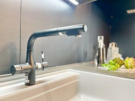 キレイなお水がいつでも、安心して飲める浄水器内蔵型水栓付き。