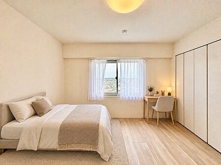 住まう方自身でカスタマイズして頂けるように「シンプル」にデザインされた室内。(生成AIによるイメージです。家具・小物は販売価格に含まれません。)