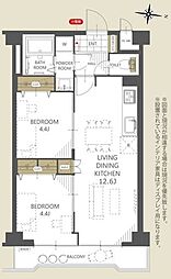 朝日大山マンション 2LDKの間取図画像