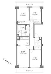 大宮平和台マンションA棟 3LDKの間取図画像