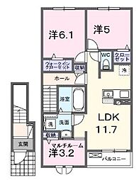 JR香椎線 須恵駅 徒歩4分の賃貸アパート 2階2LDKの間取り