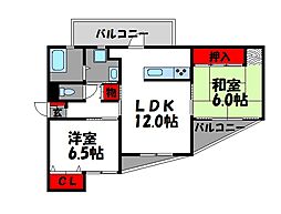 JR鹿児島本線 香椎駅 徒歩5分の賃貸マンション 3階2LDKの間取り