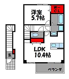 西鉄貝塚線 三苫駅 徒歩18分の賃貸アパート 2階1LDKの間取り