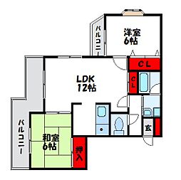 リーベンハイム 2LDKの間取図画像