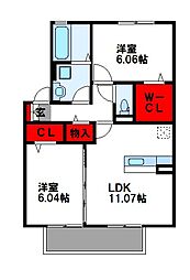 D-room花ヶ浦 2LDKの間取図画像