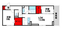 Pure Wind Garden A棟 2LDKの間取図画像