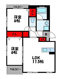 プレステージ南里 2LDKの間取図画像