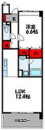 レジデンス空港北 1LDKの間取図画像