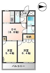 エレガントモレノ 1階2DKの間取り