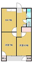 荒濱マンション 3階2DKの間取り