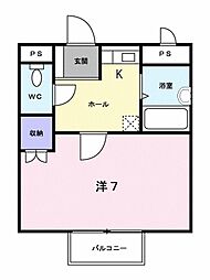 ガーデンスクウェア 2階1Kの間取り