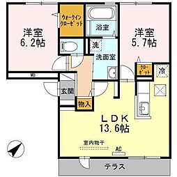 アヴニール西福原1 2LDKの間取図画像