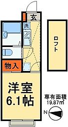 京成松戸線 元山駅 徒歩5分の賃貸アパート 2階1Kの間取り