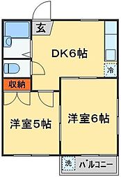 京成本線 八千代台駅 徒歩15分の賃貸アパート 1階2DKの間取り
