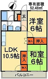 JR常磐線 北松戸駅 徒歩9分の賃貸マンション 2階2LDKの間取り