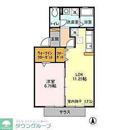 北総鉄道 松飛台駅 徒歩11分の賃貸アパート 1階1LDKの間取り