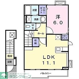 JR常磐線 馬橋駅 徒歩10分の賃貸アパート 2階1LDKの間取り