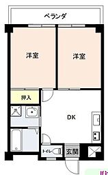 JR常磐線 新松戸駅 徒歩11分の賃貸マンション 1階2DKの間取り
