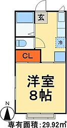 京成松戸線 五香駅 徒歩5分の賃貸アパート 2階1Kの間取り